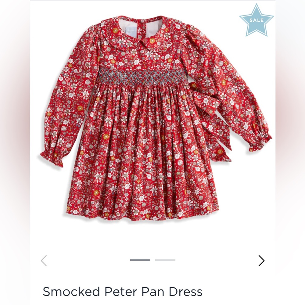 BNWT Bella Bliss Girls Red Floral Smocked Peter Pan Dress Sz 4